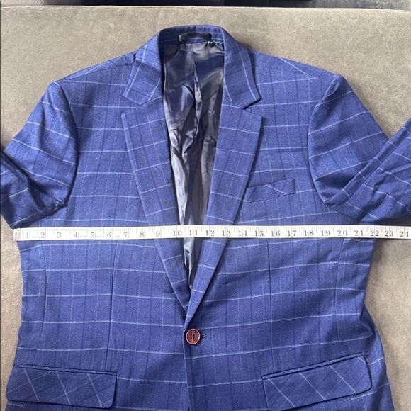 Men’s Blue Plaid 3 Piece Slim Fit Suit Notched Lapel Jacket 40 Pants 36 NWOT - Picture 7 of 16